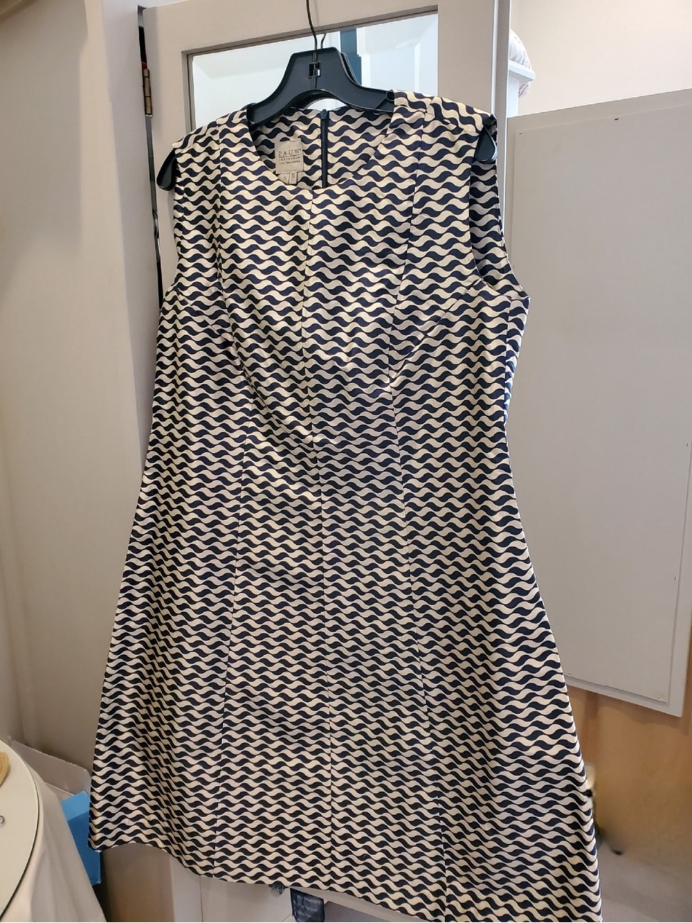 Pauw Amsterdam Navy and Cream Wavy Print Sleeveless Dress